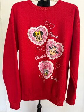 Disney Red Sweatshirt with Minnie, Clarabelle & Daisy Heart Prints